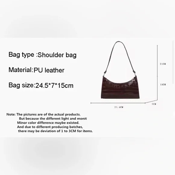 NWT - Purse Brown Crocodile-Embossed Shoulder Bag Leather With Zipper - Stylish - Picture 3 of 3